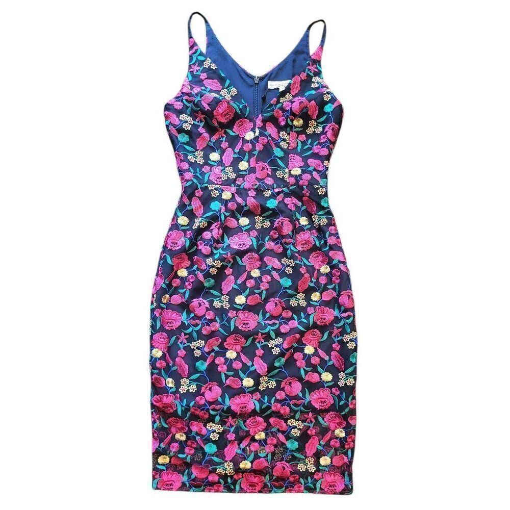 NWT Dress the Population Dress Women's XS Multicolor Aurora Plunge Bodycon Midi - Picture 2 of 9